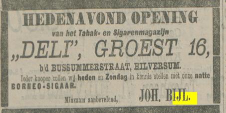 Advertentie tabak- en sigarenmagazijn Hilversum