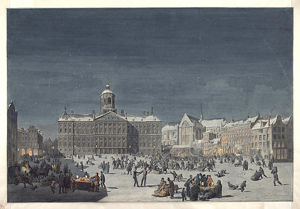 Oudejaarsavond op de Dam Amsterdam 1854