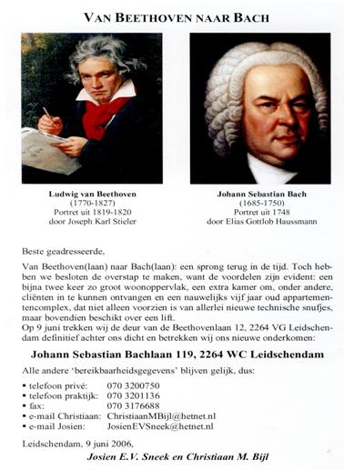 Verhuisbericht van Christiaan Matthias Bijl en Josina Elisabeth Veronica Sneek