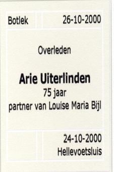Advertentie overlijden Arie Uitterlinden