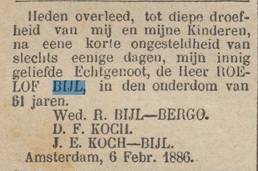 Advertentie overlijden Roelof Bijl