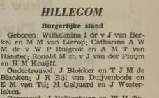 Advertentie huwelijk Jan Rudolph Bijl van Duijvenbode en Elisabeth Maria van Til