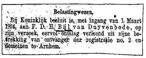 Ontslag Frank Dirk Hendrik Bijl van Duijvenbode