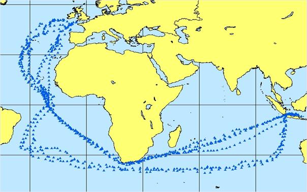 Positie van het Nederlandse schip Prins Veldmaarschalk